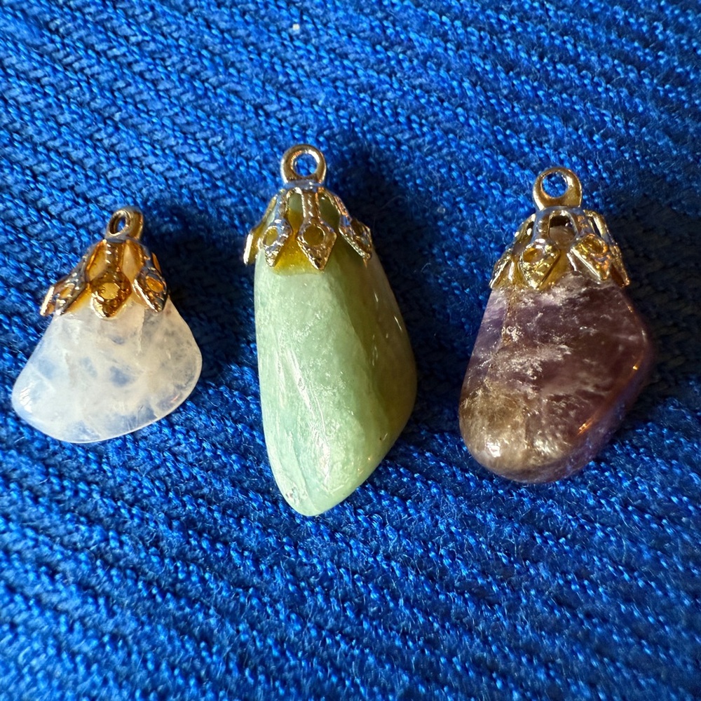 Set of 3 Elegant Gold and Natural Stone Charms